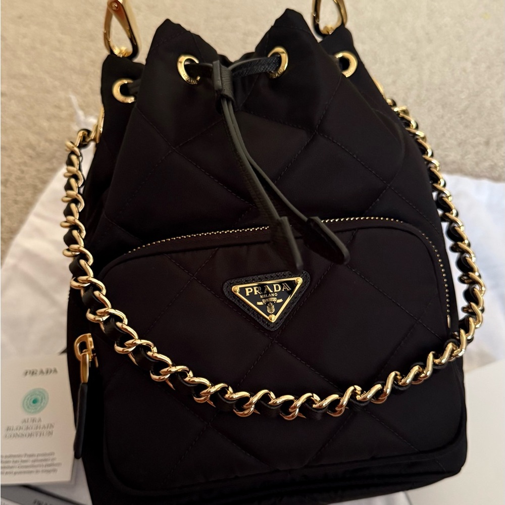 Prada Re Nylon Black Quilted Bucket Bag with Strap - Picture 11 of 13